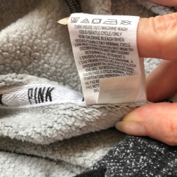 Victoria’s Secret Pink White Heart Charcoal Gray Hoodie Hooded Sweatshirt - Picture 8 of 8